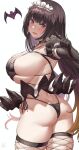  1girl alternate_costume ass back bangs bat bikini black_bikini black_gloves black_skirt blush breasts brown_hair choker cleavage elbow_gloves enmaided fate/grand_order fate_(series) fishnet_legwear fishnets frills gloves highleg highleg_bikini highres large_breasts layered_skirt long_hair looking_at_viewer looking_back low_twintails maid maid_bikini maid_headdress miniskirt open_mouth origami osakabe-hime_(fate) pointing pointing_at_viewer puffy_short_sleeves puffy_sleeves purple_eyes short_sleeves sideboob skindentation skirt solo sweatdrop swimsuit thighs twintails uo_denim very_long_hair wavy_mouth white_skirt 
