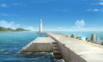  blue_sky cloud commentary_request day harbor lighthouse mountain no_humans ocean original outdoors scenery shore sky stairs user_peo4941 water 