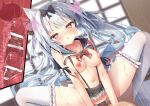  1boy 1girl animal_ear_fluff areolae azur_lane bangs bar_censor black_bow blurry blurry_background blush bow breasts censored cross-section cum cum_on_body cum_on_breasts eyebrows_visible_through_hair facial hair_bow heart heart-shaped_pupils highres large_breasts long_hair looking_at_viewer madotsukumo motion_blur navel nipples open_mouth oppai_loli penis pov red_eyes silver_hair solo_focus squatting_cowgirl_position sweat symbol-shaped_pupils thighhighs vaginal white_legwear yukikaze_(azur_lane) 