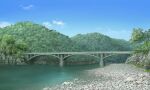  blue_sky bridge cloud commentary_request forest mountain nature no_humans original outdoors river rock scenery sky tree user_peo4941 water 