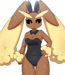  2022 :3 anthro black_nose black_sclera breasts brown_body brown_fur bunny_costume cleavage clothed clothing costume digital_media_(artwork) eyebrows eyelashes fake_ears fake_rabbit_ears female fingers front_view fur hand_on_hip hi_res long_ears looking_at_viewer lopunny multicolored_body multicolored_fur nintendo pok&eacute;mon pok&eacute;mon_(species) red_eyes simple_background smile solo standing sum tan_body tan_fur thigh_gap video_games white_background 