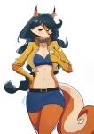  anthro badge beauty_mark belt blue_hair bottomwear breasts brown_eyes canid canine carmelita_fox clothing collar dipstick_ears ear_piercing ear_ring elbow_tufts eyebrows eyelashes female fox fur gloves hair handwear hi_res jacket long_hair looking_at_viewer mammal midriff multicolored_ears navel orange_body orange_fur piercing shinef skirt sly_cooper_(series) solo sony_corporation sony_interactive_entertainment sucker_punch_productions tan_body tan_fur topwear tube_top video_games 