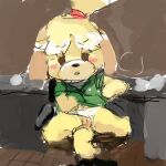  animal_crossing bronzecatworld canid canine canis clothing clothing_aside domestic_dog female feral genitals isabelle_(animal_crossing) low_res mammal nintendo panties panties_aside pussy sketch solo underwear underwear_aside video_games 