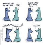  1:1 blue_body blue_fox_(foxes_in_love) blue_fur blue_tail canid canine comic dialogue duo english_text feral fox foxes_in_love fur green_body green_fox_(foxes_in_love) green_fur green_tail hi_res male_(lore) mammal open_mouth shadow simple_background text url yawn 