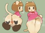  absurd_res ambiguous_gender anthro anus blush bottomless breasts butt clothed clothing domestic_cat duo felid feline felis female fur genitals green_background hi_res mammal pussy rear_view rinrin_(pixiv) rope simple_background spread_pussy spreading yellow_body yellow_fur 