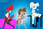  anthro areola bedroom_eyes breasts butt cartoon_network clothed clothing cloudy_jay eileen_roberts female genitals group hi_res humanoid margaret_smith_(regular_show) monkeycheese narrowed_eyes nipples pose pussy regular_show seductive topless trio 