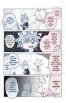  absurd_res anthro aranami_kujira blush bodily_fluids bovid brown_tail_(artist) canid canine canis caprine chibi comic edit english_text goat hard_translated hi_res humor ipponyari_kazuto mammal sweat text toony translated 