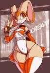  anthro armwear bikini blush breasts clothed clothing cream_the_rabbit curvaceous curvy_figure female fingerless_gloves fishnet gesture gloves handwear hi_res lagomorph legwear leporid mammal navel r-mk rabbit sega skimpy skimpy_bikini small_breasts solo sonic_the_hedgehog_(series) stockings swimwear thick_thighs tongue tongue_out v_sign voluptuous wide_hips 