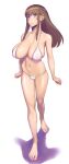  1girl bangs bare_shoulders bikini blush breasts brown_eyes brown_hair cleavage collarbone full_body highres large_breasts long_hair looking_at_viewer minazuki_juuzou navel original solo swimsuit white_bikini 