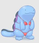  ._. :3 animal_focus bikini black_eyes closed_mouth clothed_pokemon commentary full_body grey_background highres katabami no_humans pokemon pokemon_(creature) quagsire red_bikini shiny shiny_skin simple_background skindentation solo standing string_bikini swimsuit 