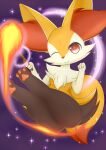  absurd_res anthro braixen canid canine cosmic_background curled_up dipstick_tail female fire fur hi_res inner_ear_fluff kinako_(artist) legs_up looking_at_viewer magic mammal markings neck_tuft nintendo one_eye_closed pawpads pok&eacute;mon pok&eacute;mon_(species) red_eyes solo starry_background stick tail_markings tuft video_games white_body white_fur wink yellow_body yellow_fur 
