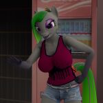  1:1 3d_(artwork) anthro big_breasts bottomwear breasts clothed clothing cutoffs denim denim_clothing digital_media_(artwork) earth_pony equid equine fan_character female freemau hasbro horse mammal meme my_little_pony pony purple_eyes shirt shorts solo tank_top topwear 