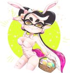  +_+ 1girl animal_ears artist_name bangs basket black_hair breasts brown_eyes callie_(splatoon) cleavage closed_mouth collar cowboy_shot cropped_legs detached_collar earrings easter easter_egg egg english_commentary fake_animal_ears fake_tail gloves gradient_hair hair_ornament highres holding holding_basket jewelry leotard long_hair looking_at_viewer medium_breasts mole mole_under_eye multicolored_hair navel okome_2g2g playboy_bunny pointy_ears purple_hair rabbit_ears rabbit_tail signature smile solo splatoon_(series) standing strapless strapless_leotard swept_bangs tail tentacle_hair thighhighs very_long_hair white_collar white_gloves white_legwear white_leotard 