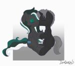  black_body black_fur duo equid equine eyes_closed female feral friendship_is_magic fur green_body green_fur green_hair grey_body grey_fur hair hand_holding hi_res horn horse itwasscatters kissing male male/female mammal messerschmitt_&quot;messy&quot;_(oc) my_little_pony pegasus pony simple_background sitting stripes the_ghost_(oc) unicorn white_body white_fur white_stripes wings 