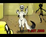  ambiguous_gender anthro artifact avioylin blurred_background breasts choker creepypasta dated detailed_background dripping female hazmat_suit jewelry monster necklace nude piercing scary scary_face static the_backrooms vhs walls 