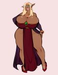  big_breasts blonde_hair breasts cleavage clothed clothing dress elf female hair hi_res high_heels huge_breasts humanoid not_furry revadiehard solo wide_hips 