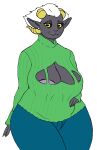  big_butt bottomwear bovid broken_horn butt caprine caprine_demon clothing curvy_figure demon demon_humanoid denim denim_clothing exposed_chest female freckled_face freckles freckles_on_breasts goat_demon goat_tail green_clothing green_sweater green_topwear hair hi_res horizontal_pupils horn humanoid humanoid_pointy_ears jeans mammal mature_female meredith_(quidhansed) nipple_slip overweight overweight_female pants pearl_earring pose pupils quidhansed solo solo_focus sweater thick_thighs topwear voluptuous white_hair wide_hips yellow_eyes 