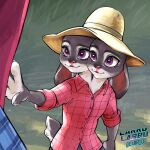  1:1 anthro clothed clothing disney ears_down female hat headgear headwear judy_hopps lagomorph larru-larru leporid mammal multi_head pivoted_ears purple_eyes rabbit solo zootopia 