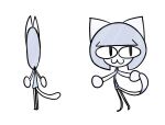  animate_inanimate anthro big_eyes blue_clothing blue_hair blue_shirt blue_topwear clothing domestic_cat felid feline felis female fingerless flatcat fur hair mammal neco-arc paper perspective shirt smile solo somefoolfp topwear white_body white_fur 