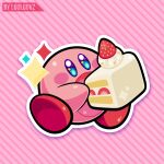  ambiguous_gender blue_eyes cake dessert food hi_res kirby kirby_(series) loulouvz nintendo not_furry open_mouth pink_background pink_body simple_background solo video_games waddling_head 