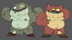  2022 amphibia_(series) amphibian anthro balls belly big_belly bog_(amphibia) captain_grime disney duo erection frog genitals green_body humanoid_genitalia humanoid_penis male moobs nipples overweight overweight_male penis posduroo red_body simple_background 