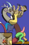  anal anthro anthro_on_feral antlers beard bestiality blue_background brown_body caluriri chimera claws close-up discord_(mlp) doctor_whooves_(mlp) draconequus earth_pony equid equine eyebrows eyes_closed facial_hair feral friendship_is_magic genitals hasbro hi_res horn horse knot licking male male/male mammal my_little_pony oral penis pony rimming sex signature simple_background toe_claws tongue tongue_out wings 