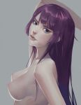  arms_behind_back bangs blue_hair breasts highres lips long_hair medium_breasts monogatari_(series) nipples nude parted_lips perky_breasts purple_hair realistic senjougahara_hitagi tristanmori01 