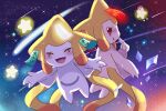  absurd_res ambiguous_gender duo eyes_closed hi_res jirachi legendary_pok&eacute;mon night nintendo open_mouth pok&eacute;mon pok&eacute;mon_(species) red_eyes sky smile star video_games white_body yekongsky 