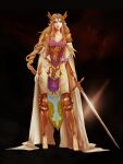  1girl bad_deviantart_id bad_id black_background blue_eyes braid brown_hair jewelry left-handed long_hair pants pointy_ears princess_zelda redesign single_braid solo standing sword the_legend_of_zelda very_long_hair vhyrel weapon 