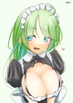  1girl alternate_costume ayuman black_dress blue_eyes breasts cleavage dress enmaided green_hair kantai_collection large_breasts long_hair maid maid_headdress mole mole_under_mouth solo upper_body very_long_hair yuugumo_(kancolle) 