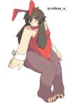  anthro better_version_at_source blue_eyes blush brown_hair bulge bunny_costume chubby_belly chubby_male clothed clothing costume digital_media_(artwork) fake_ears fake_rabbit_ears girly hair hi_res kemono lagomorph legwear leporid male mammal overweight overweight_male pixel_(artwork) rabbit reiko_u slightly_chubby smile smiling_at_viewer solo thick_thighs thigh_highs yellow_body 