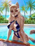  anthro big_breasts bikini breasts clothed clothing felid female fur hi_res mammal pantherine solo spots spotted_body spotted_fur swimming_pool swimwear wet wet_body yurai 
