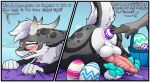  absurd_res anthro anus balls basket big_balls big_butt blushing_profusely bodily_fluids butt container dialogue dragon duo easter easter_basket easter_egg egg_insertion elm_(glue) female fur furred_dragon genital_fluids genitals glue_(artist) hi_res holidays horn leaking_precum looking_pleasured lying male male/female on_front paws precum presenting raised_tail scar sweat sweatdrop 