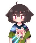  1girl ahoge animal_ear_fluff animal_ears bangs bell black_hair blonde_hair closed_mouth collar collarbone eye_beam eyebrows_visible_through_hair fox_ears green_shirt hair_between_eyes hair_bun hair_ornament highres jingle_bell kemomimi-chan_(naga_u) long_sleeves naga_u naga_u-chan neck_bell necktie orange_necktie original purple_collar purple_eyes sailor_collar shirt short_eyebrows short_sleeves simple_background sleeves_past_fingers sleeves_past_wrists solo thick_eyebrows upper_body white_background white_sailor_collar 