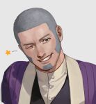  1boy ;) beard brown_eyes buzz_cut facial_hair golden_kamuy grey_hair long_sideburns looking_at_viewer male_focus one_eye_closed portrait shiraishi_yoshitake short_hair sideburns smile solo very_short_hair zoo_(oukakumaku) 