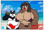  anthro beach big_breasts bikini bikini_thong breasts brown_bear cigar clothing duo edit erection female giant_panda grizzly_bear grolarbearsins hi_res lipstick makeup male male/female mammal mature_female mature_male mostly_nude photo_manipulation seaside smile speedo swimwear ursid ursine water 