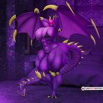  animal_humanoid big_breasts bikini breasts clothing dragon dragon_humanoid female hands_behind_head hi_res humanoid membrane_(anatomy) membranous_wings muscular muscular_female purple_body someshittysketches swimwear thick_thighs wings 