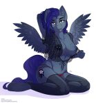  absurd_res anthro blue_body blue_feathers blue_hair breasts clothing cutie_mark equid equine feathers female hair hi_res mammal my_little_pony nipple_piercing nipples panties pegasus piercing sevk simple_background solo underwear white_background wings 