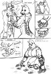  abs absurd_res anthro biceps breasts canid clothing comic dialogue disability duo english_text female fur hi_res kofomy mammal mechanical_arm mechanical_leg monochrome muscular muscular_female nipples nude prosthetic speech_bubble text thick_thighs 