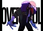  1boy azisaiharumaki56 black_shirt boku_no_hero_academia brown_hair character_name cowboy_shot feather_trim gloves highres jacket looking_at_viewer male_focus mask mouth_mask necktie overhaul_(boku_no_hero_academia) plague_doctor_mask purple_feathers shirt short_hair signature solo twitter_username white_background white_gloves yellow_eyes 