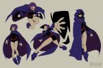  1girl ass breasts cape colored_skin dc_comics evilstaplers forehead_jewel gloves grey_skin highres leotard looking_at_viewer medium_breasts purple_eyes purple_hair raven_(dc) short_hair simple_background solo teen_titans thighs 