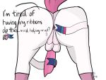  animal_genitalia animal_penis balls butt canine_penis dialogue eeveelution feral genitals haumea_art hi_res inviting leg_markings male markings nintendo nude penis pok&eacute;mon pok&eacute;mon_(species) presenting presenting_hindquarters rear_view ribbonjob ribbons socks_(marking) solo spread_butt spreading submissive submissive_male sylveon video_games white_body 