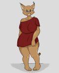  absurd_res anthro big_breasts big_floppa breasts caracal caracal_(genus) clothed clothing digital_media_(artwork) domestic_cat felid feline felis female fur hi_res looking_at_viewer mammal rodd.y shirt simple_background solo t-shirt thick_thighs topwear 