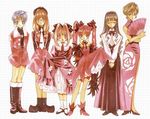  90s angel_flavor artbook bow china_dress chinese_clothes dress drill_hair earrings fan folding_fan glasses hair_bow hiiragi_saeno jewelry kurimoto_yukina kusunoki_hatsumi lace matsumoto_kurumi multiple_girls nanase_aoi necklace necktie rindou_ayaka round_eyewear seraphim_call teramoto_tanpopo twintails white_background 