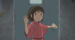  brown_hair door ghibli hand_wave ogino_chihiro ponytail sen_to_chihiro_no_kamikakushi spirited_away 