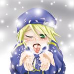  arc_system_works blazblue bukkake cum cum_in_mouth cum_on_mouth cum_on_tongue cupped_hands cupping_hands facial noel_vermillion snow tongue tongue_out wink 