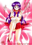  1girl bishoujo_senshi_sailor_moon blue_eyes blush breasts choker earrings elbow_gloves gloves hino_rei jewelry mars nipples no_panties nude purple_hair sailor_mars sex skirt solo 