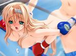  aqua_eyes arena ass bb blonde_hair blush boxing boxing_gloves boxing_ring breasts censored covering defeated doggystyle drooling headband heavy_breathing large_breasts long_hair mouth_guard mouth_open nipples open_mouth panties panties_around_leg panties_around_one_leg panting sex underwear 
