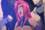  2boys animated animated_gif breasts bukkake cum cum_in_mouth cum_on_body cum_on_breasts cum_on_upper_body dark_skin double_handjob facial handjob hetero ingrid_(taimanin_murasaki) large_breasts long_hair multiple_boys multiple_penises penis pink_hair red_hair solo_focus taimanin_(series) 