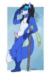  blue canid canine erection fox genitals hi_res magic_user male mammal penis pinup pose 